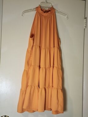 Women's Vintage Boho  Orange Tiered Halter Mini Dress M